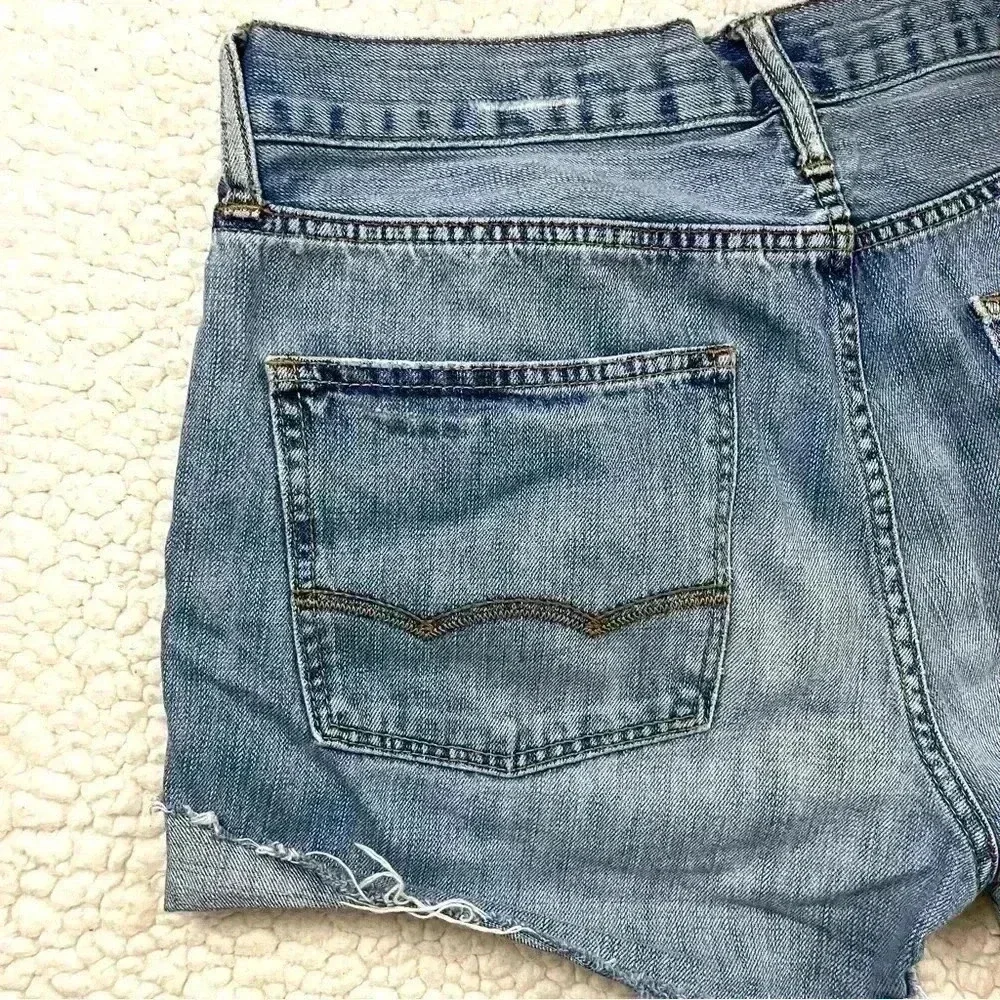 American Eagle Slim Straight Web Cuff Distress Denim Highrise Jean Shorts‎